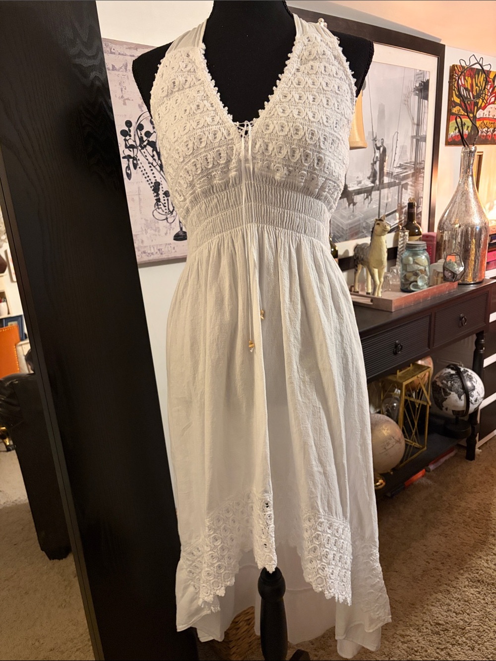 White Crochet Halter Midi Dress - Classic Summer Style